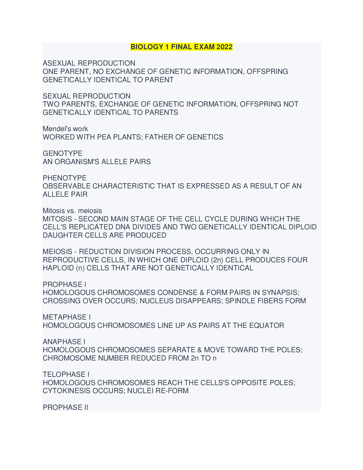 Preview image of BIOLOGY 1 FINAL EXAM 2022 document